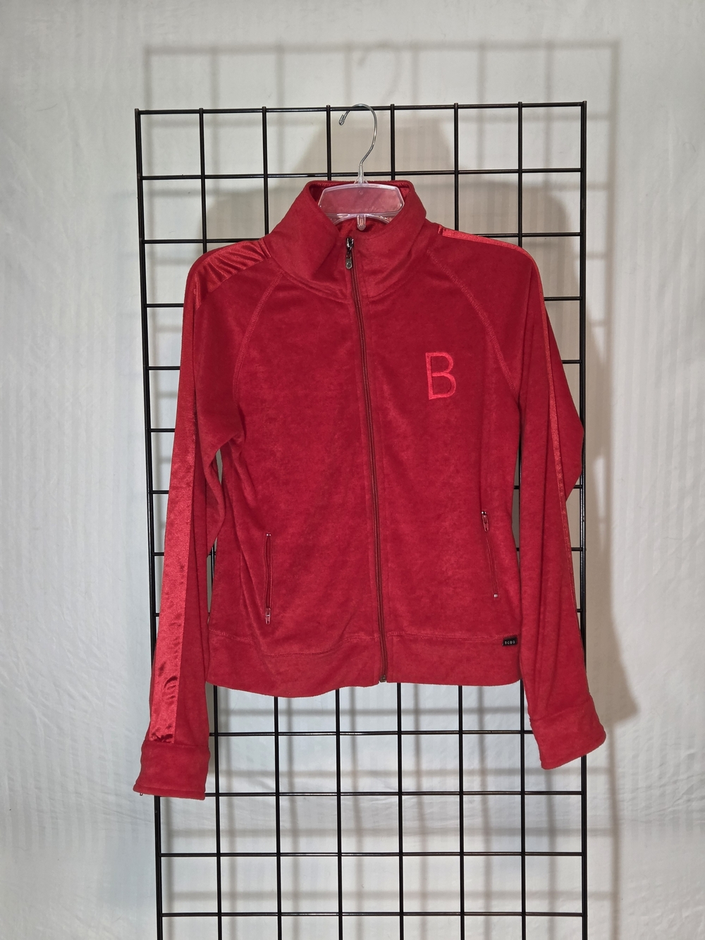 BCBGMaxAzria Red Velour Full-Zip Bomber Jacket
